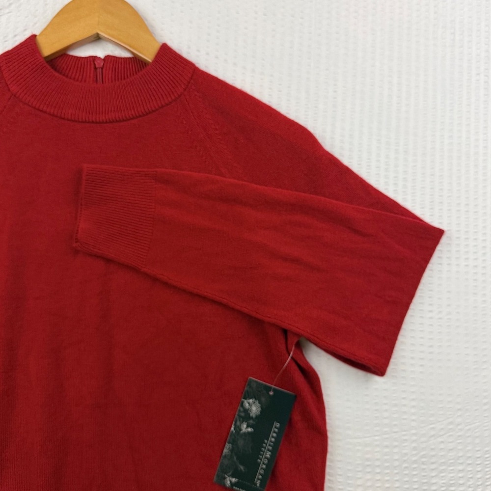 Debbie Morgan Petite Red Mock Neck Back Zip Knit Sweater PM New